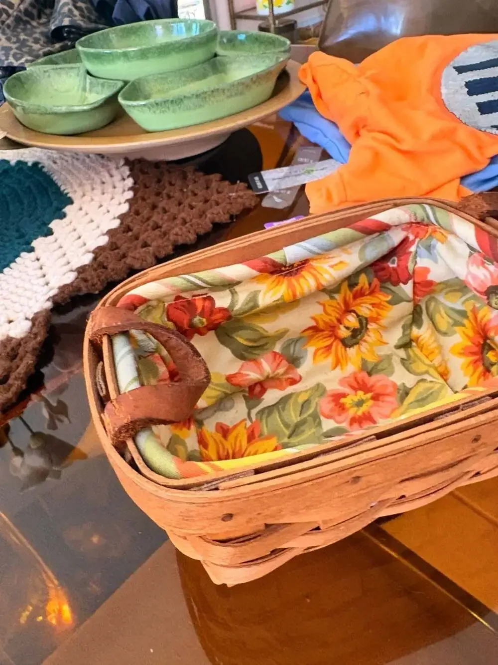 Longaberger Handwoven Dresden Ohio USA Small Double Handles Basket with Floral F